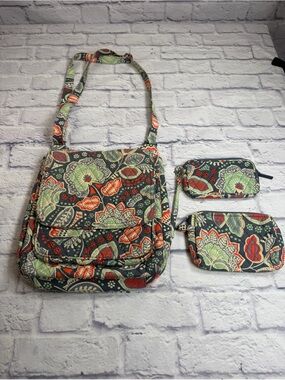 Retired Vera Bradley “Namadic Floral” Messenger Crossbody Bag w/ 2 pouches.
